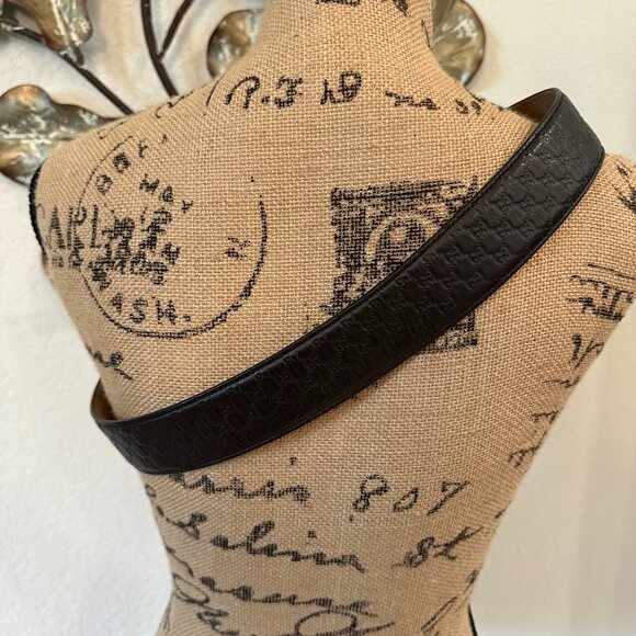 🖤 Authentic Gucci Brown Leather Embossed GG Belt | Gold Buckle | Size 90/36 - Picture 3 of 8
